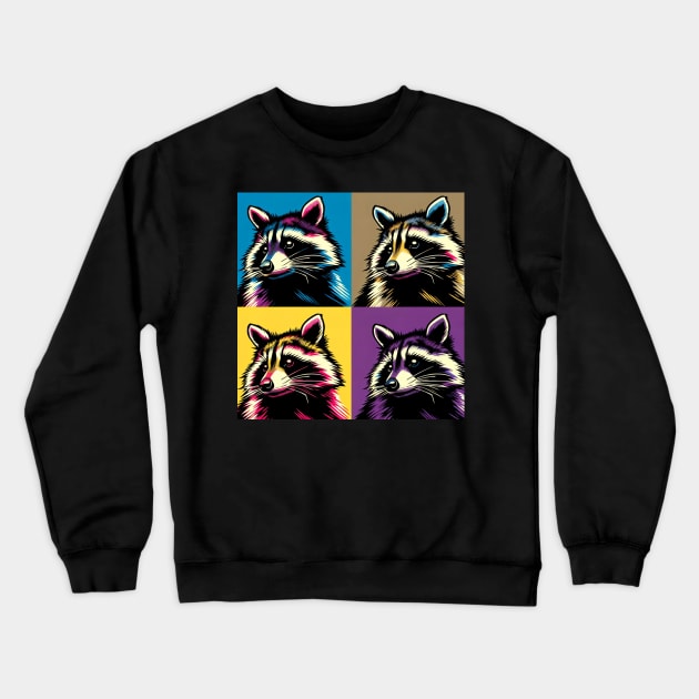 Urban Wildlife Flair: Pop Art Raccoon Spectacle Crewneck Sweatshirt by PawPopArt